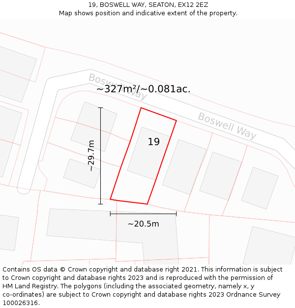 19, BOSWELL WAY, SEATON, EX12 2EZ: Plot and title map