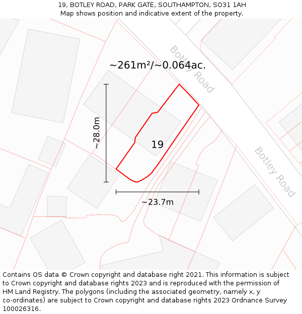 19, BOTLEY ROAD, PARK GATE, SOUTHAMPTON, SO31 1AH: Plot and title map