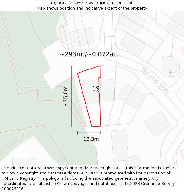 19, BOURNE WAY, SWADLINCOTE, DE11 8LT: Plot and title map