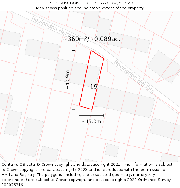 19, BOVINGDON HEIGHTS, MARLOW, SL7 2JR: Plot and title map