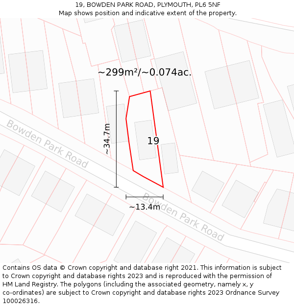 19, BOWDEN PARK ROAD, PLYMOUTH, PL6 5NF: Plot and title map