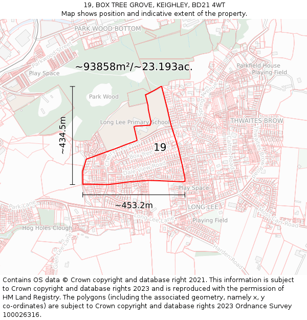 19, BOX TREE GROVE, KEIGHLEY, BD21 4WT: Plot and title map
