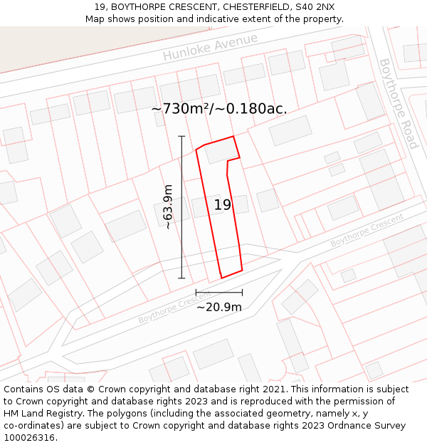 19, BOYTHORPE CRESCENT, CHESTERFIELD, S40 2NX: Plot and title map