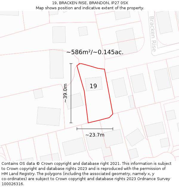 19, BRACKEN RISE, BRANDON, IP27 0SX: Plot and title map