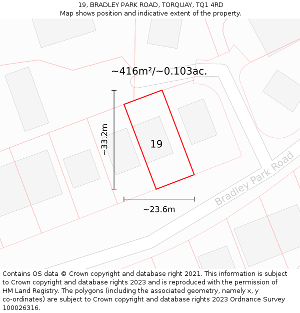 19, BRADLEY PARK ROAD, TORQUAY, TQ1 4RD: Plot and title map