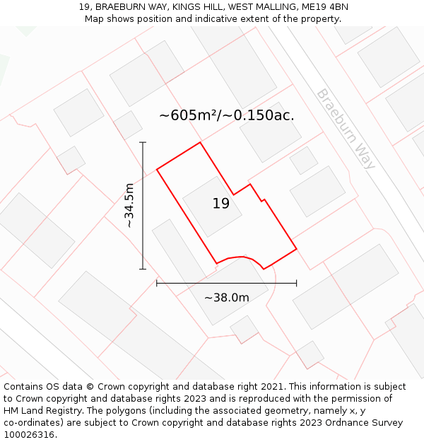 19, BRAEBURN WAY, KINGS HILL, WEST MALLING, ME19 4BN: Plot and title map