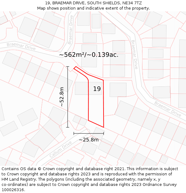 19, BRAEMAR DRIVE, SOUTH SHIELDS, NE34 7TZ: Plot and title map