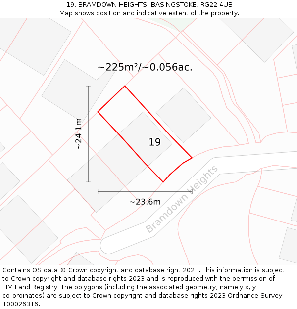 19, BRAMDOWN HEIGHTS, BASINGSTOKE, RG22 4UB: Plot and title map