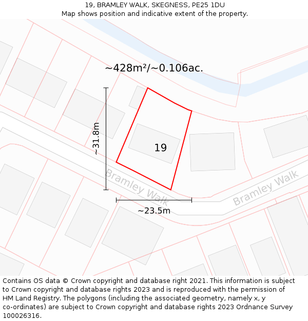 19, BRAMLEY WALK, SKEGNESS, PE25 1DU: Plot and title map