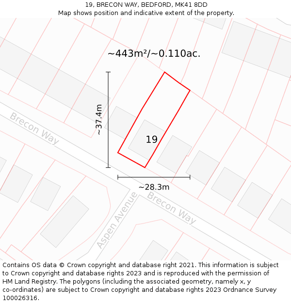 19, BRECON WAY, BEDFORD, MK41 8DD: Plot and title map