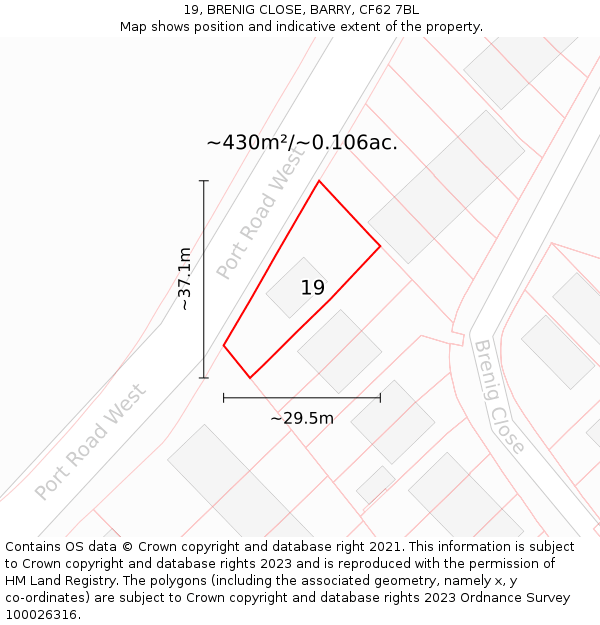 19, BRENIG CLOSE, BARRY, CF62 7BL: Plot and title map