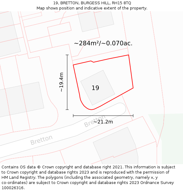 19, BRETTON, BURGESS HILL, RH15 8TQ: Plot and title map