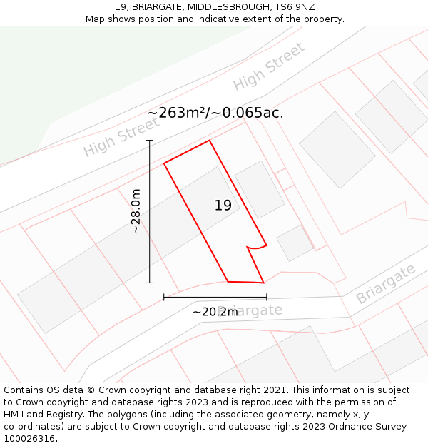 19, BRIARGATE, MIDDLESBROUGH, TS6 9NZ: Plot and title map