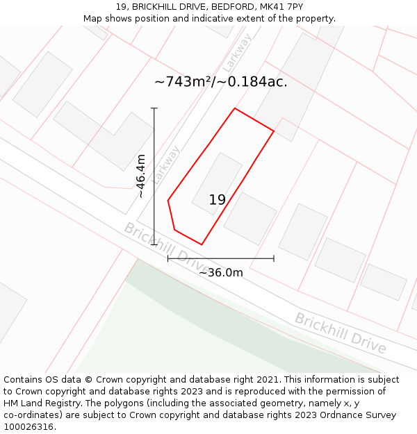 19, BRICKHILL DRIVE, BEDFORD, MK41 7PY: Plot and title map