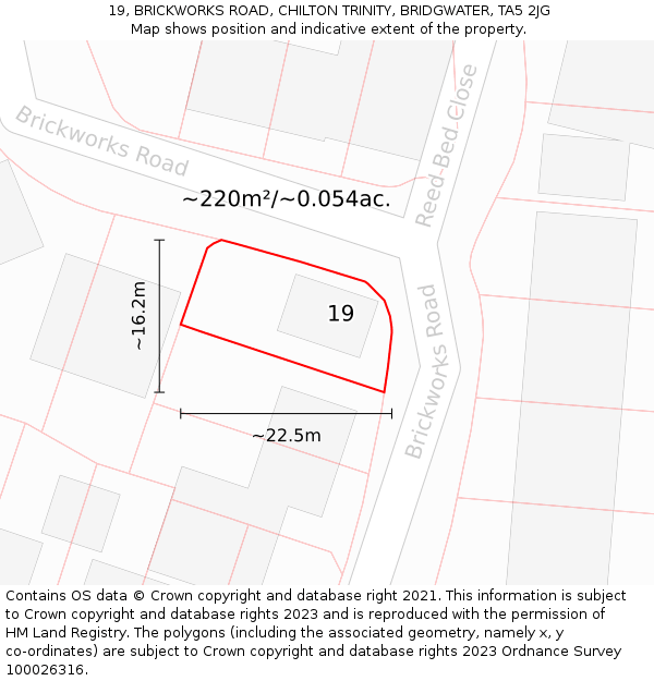 19, BRICKWORKS ROAD, CHILTON TRINITY, BRIDGWATER, TA5 2JG: Plot and title map