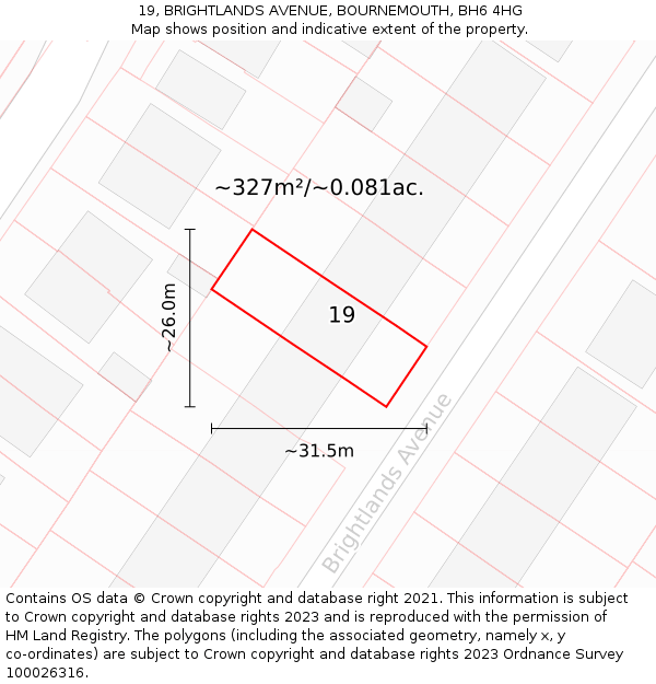 19, BRIGHTLANDS AVENUE, BOURNEMOUTH, BH6 4HG: Plot and title map