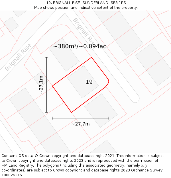 19, BRIGNALL RISE, SUNDERLAND, SR3 1PS: Plot and title map