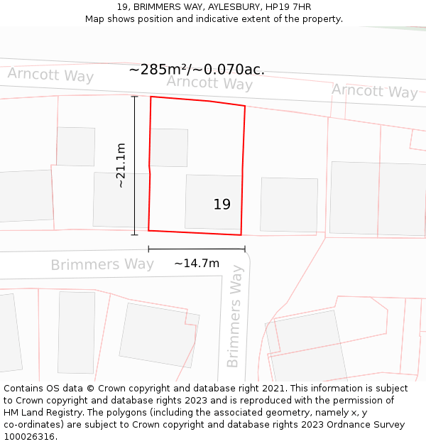 19, BRIMMERS WAY, AYLESBURY, HP19 7HR: Plot and title map