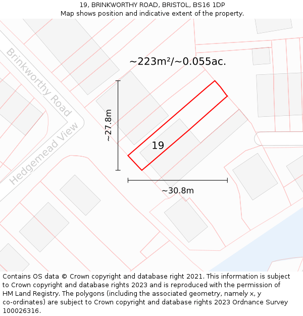 19, BRINKWORTHY ROAD, BRISTOL, BS16 1DP: Plot and title map