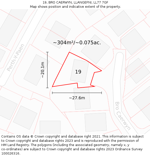 19, BRO CAERWYN, LLANGEFNI, LL77 7GF: Plot and title map