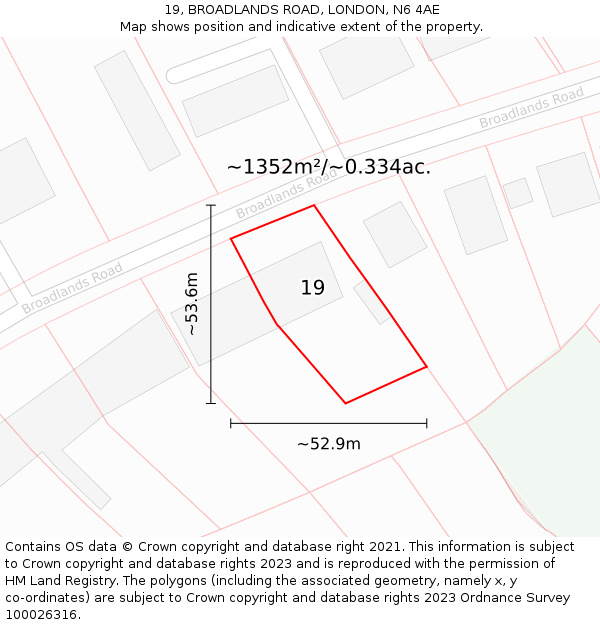 19, BROADLANDS ROAD, LONDON, N6 4AE: Plot and title map