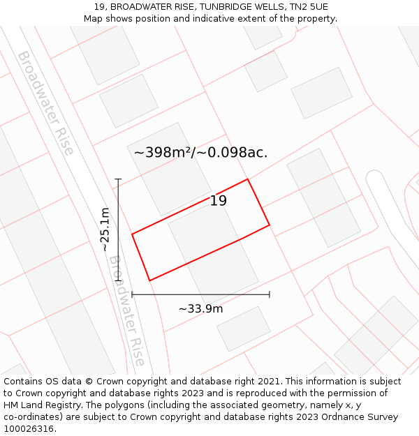 19, BROADWATER RISE, TUNBRIDGE WELLS, TN2 5UE: Plot and title map