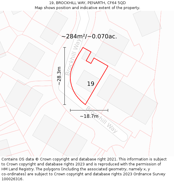 19, BROCKHILL WAY, PENARTH, CF64 5QD: Plot and title map