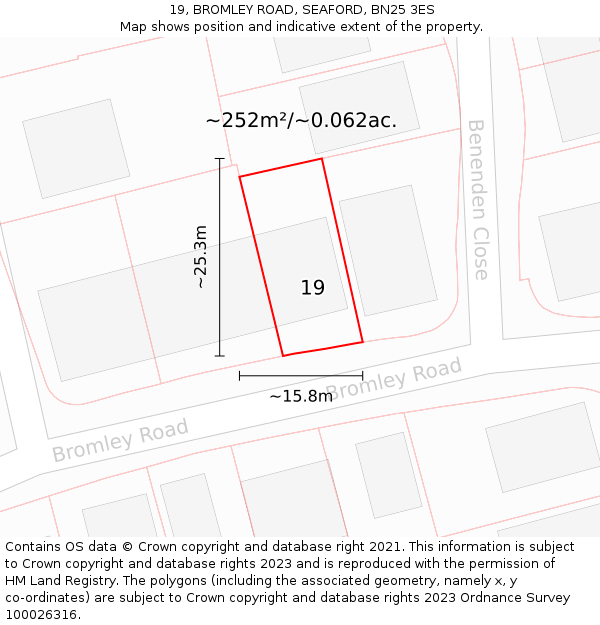 19, BROMLEY ROAD, SEAFORD, BN25 3ES: Plot and title map