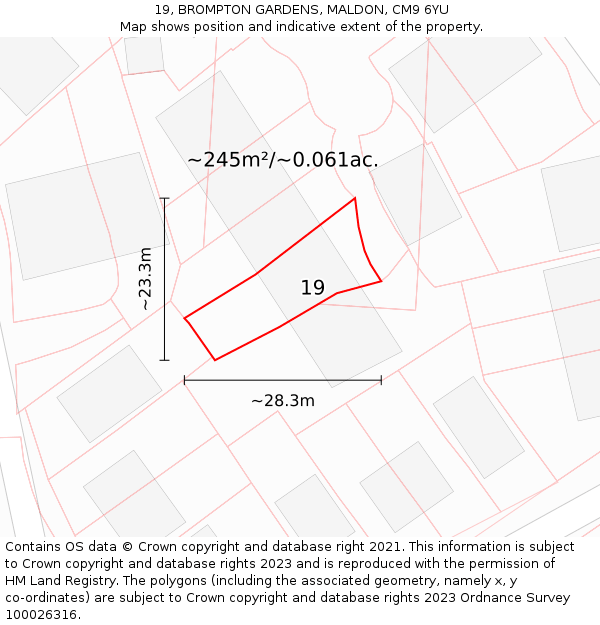 19, BROMPTON GARDENS, MALDON, CM9 6YU: Plot and title map