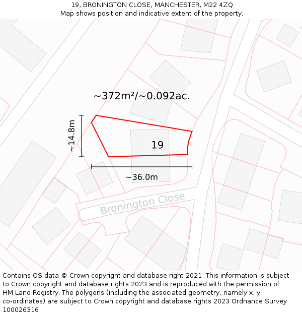 19, BRONINGTON CLOSE, MANCHESTER, M22 4ZQ: Plot and title map