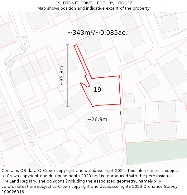 19, BRONTE DRIVE, LEDBURY, HR8 2FZ: Plot and title map