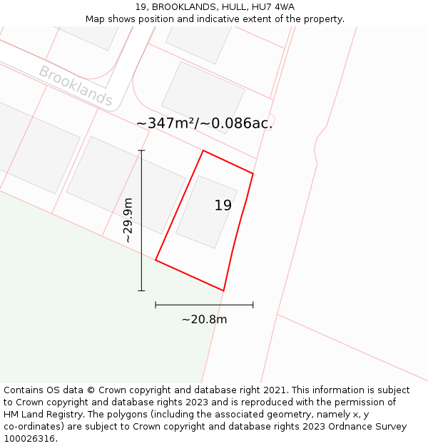 19, BROOKLANDS, HULL, HU7 4WA: Plot and title map