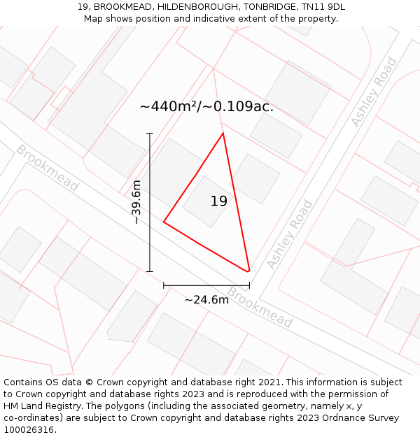 19, BROOKMEAD, HILDENBOROUGH, TONBRIDGE, TN11 9DL: Plot and title map