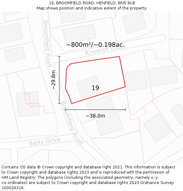 19, BROOMFIELD ROAD, HENFIELD, BN5 9UE: Plot and title map