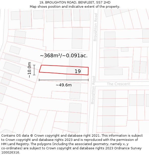 19, BROUGHTON ROAD, BENFLEET, SS7 2HD: Plot and title map