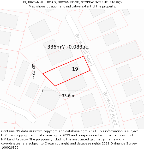 19, BROWNHILL ROAD, BROWN EDGE, STOKE-ON-TRENT, ST6 8QY: Plot and title map