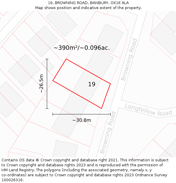 19, BROWNING ROAD, BANBURY, OX16 9LA: Plot and title map