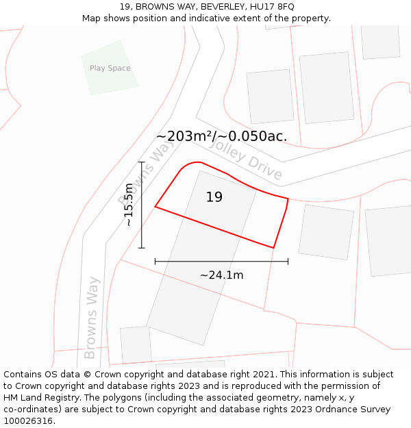 19, BROWNS WAY, BEVERLEY, HU17 8FQ: Plot and title map