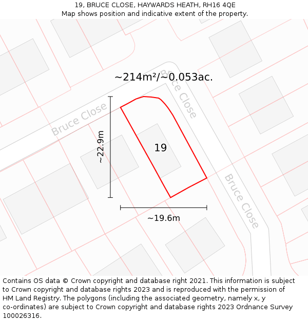 19, BRUCE CLOSE, HAYWARDS HEATH, RH16 4QE: Plot and title map