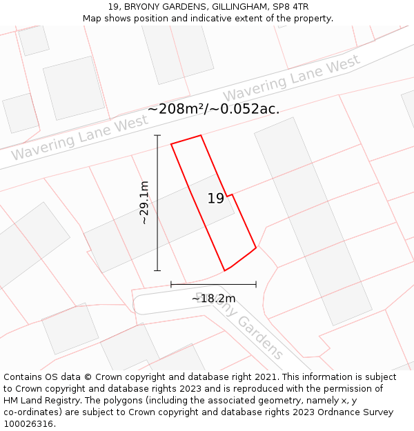 19, BRYONY GARDENS, GILLINGHAM, SP8 4TR: Plot and title map