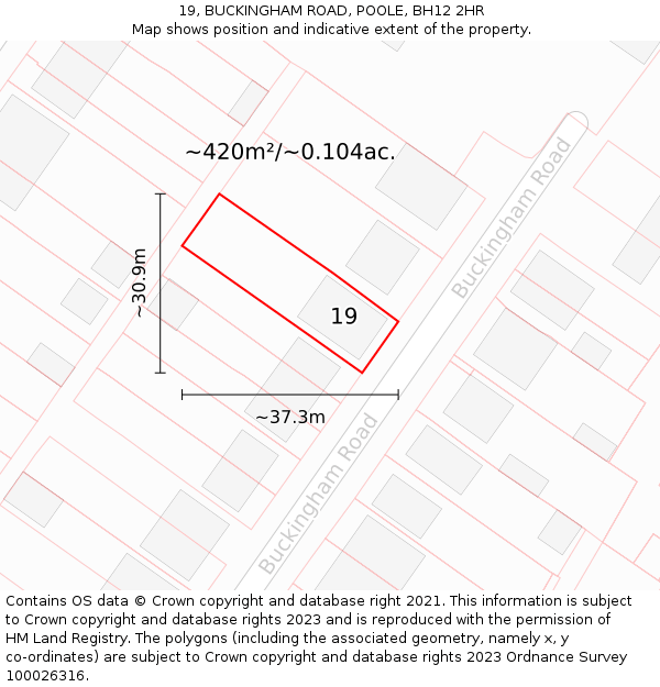19, BUCKINGHAM ROAD, POOLE, BH12 2HR: Plot and title map