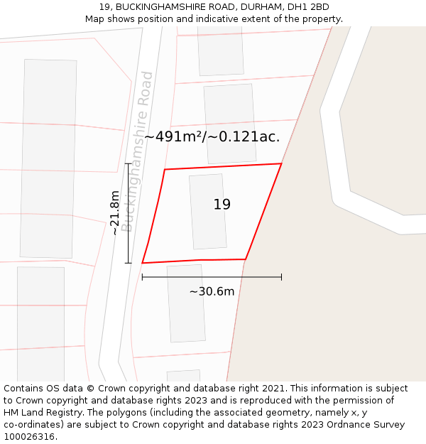 19, BUCKINGHAMSHIRE ROAD, DURHAM, DH1 2BD: Plot and title map