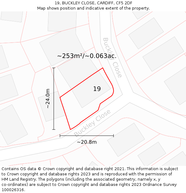 19, BUCKLEY CLOSE, CARDIFF, CF5 2DF: Plot and title map