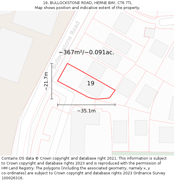 19, BULLOCKSTONE ROAD, HERNE BAY, CT6 7TL: Plot and title map