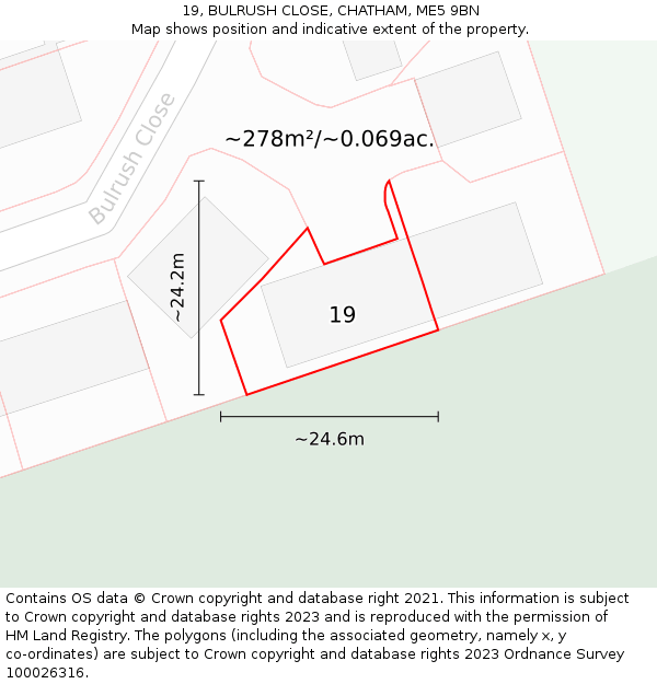 19, BULRUSH CLOSE, CHATHAM, ME5 9BN: Plot and title map