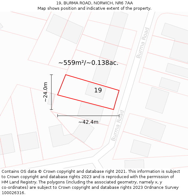 19, BURMA ROAD, NORWICH, NR6 7AA: Plot and title map