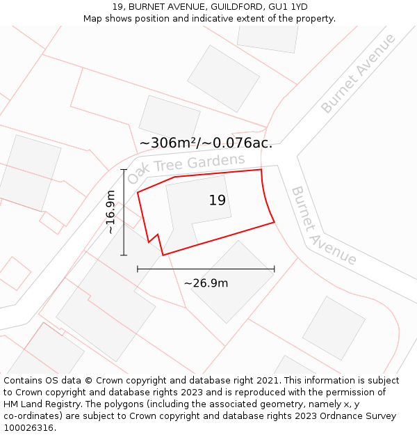 19, BURNET AVENUE, GUILDFORD, GU1 1YD: Plot and title map