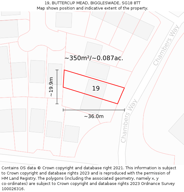 19, BUTTERCUP MEAD, BIGGLESWADE, SG18 8TT: Plot and title map