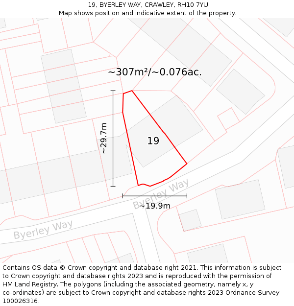 19, BYERLEY WAY, CRAWLEY, RH10 7YU: Plot and title map