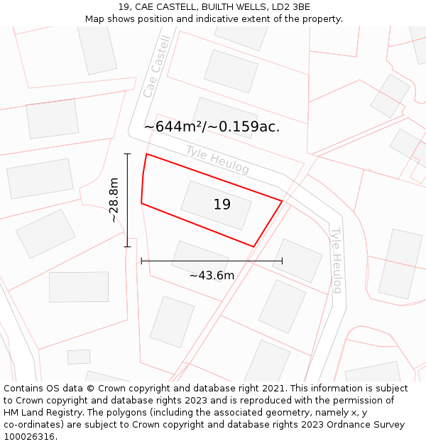 19, CAE CASTELL, BUILTH WELLS, LD2 3BE: Plot and title map